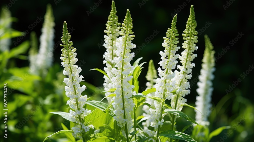 a close up of a bunch of flowers with green leaves in the foreground and a blurry background in the background. generative ai a close up of a bunch of flowers with green leaves in the foreground and a blurry background in the background. generative ai