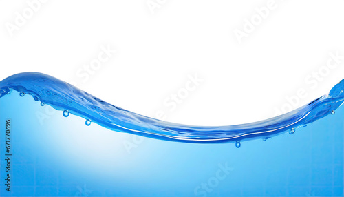 Water splash with bubbles of air, clear blue wave,  isolated on a transparent background. PNG, cutout, or clipping path.	
