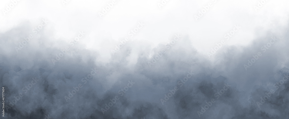 Abstract black watercolor background painting, dark black abstract stormy waves and spray in painted texture with soft blurred white fog or haze
