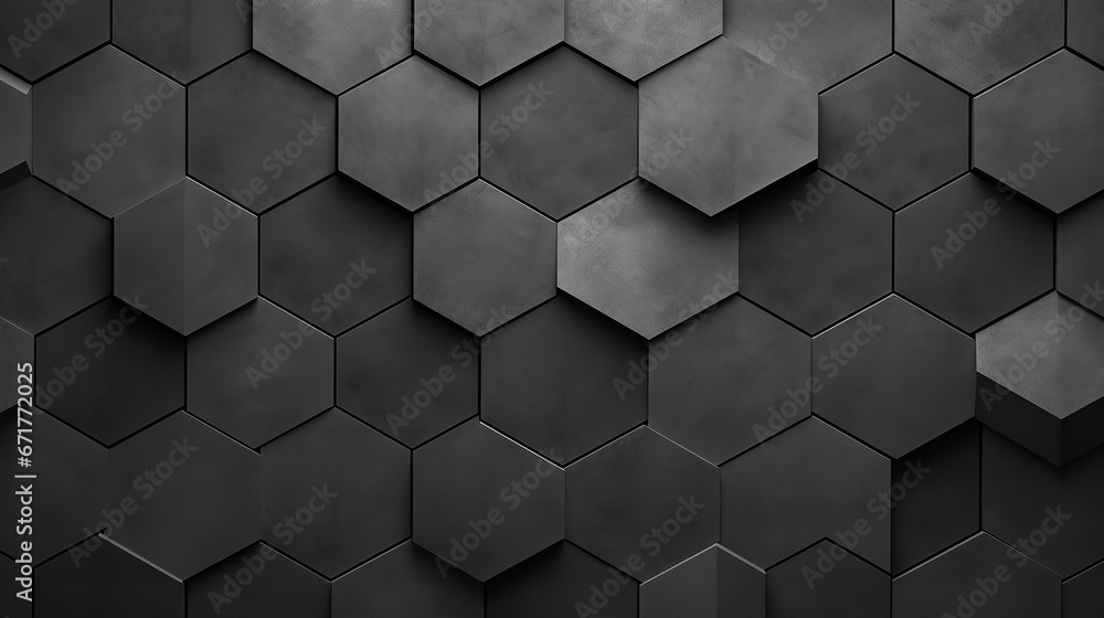 
Abstract seamless dark black gray grey anthracite concrete cement stone tile wall made of hexagonal geometric hexagon print texture background banner panorama - obrazy, fototapety, plakaty 
