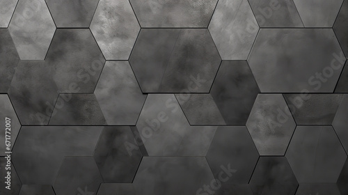  Abstract seamless dark black gray grey anthracite concrete cement stone tile wall made of hexagonal geometric hexagon print texture background banner panorama