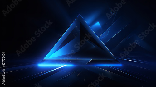  Futuristic technology digital concept background banner website illustration, 3d texture - Dark blue black abstract background with glowing triangular
