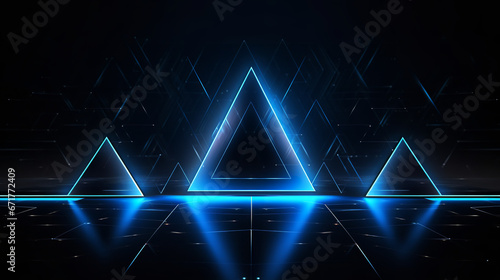 
Futuristic technology digital concept background banner website illustration, 3d texture - Dark blue black abstract background with glowing triangular