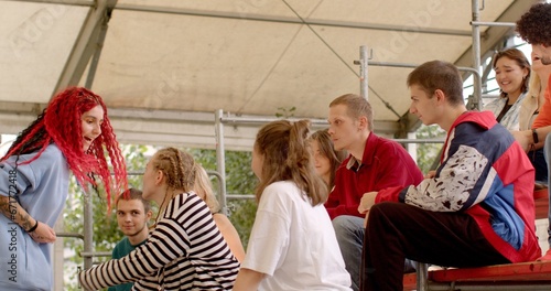 Wallpaper Mural Dance master class at summer camp. Young girl shows dance moves in dance theory group class. Instructor focus on different aspects of technique, choreography style and performance. People lifestyle Torontodigital.ca