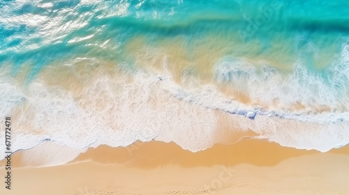  Landscape seascape summer vacation holiday waves surf travel tropical sea background panorama - Turquoise ocean sand beach, coastline, seascape from above, drone shot style, sunshine