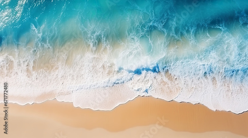  Landscape seascape summer vacation holiday waves surf travel tropical sea background panorama - Turquoise ocean sand beach, coastline, seascape from above, drone shot style, sunshine