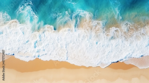 
Landscape seascape summer vacation holiday waves surf travel tropical sea background panorama - Turquoise ocean sand beach, coastline, seascape from above, drone shot style, sunshine