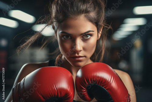 young female boxer in action,ai generated