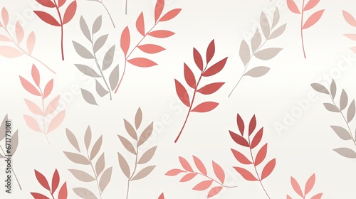  a close up of a pattern of red and gray leaves on a white background with a light pink wallpaper.  generative ai