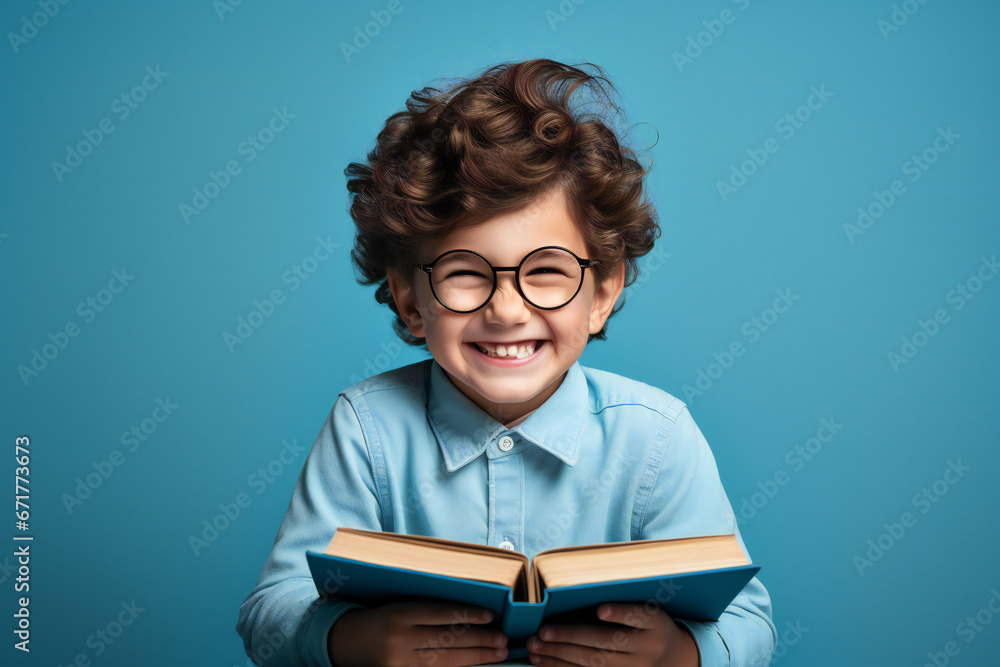 Portrait of a little boy reading a book,ai generated Portrait of a little boy reading a book,ai generated