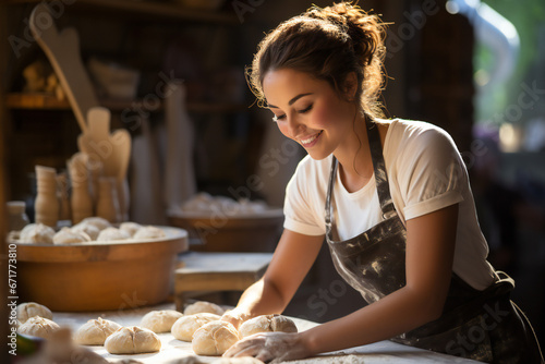 Baker woman preparing bread dough,ai generated