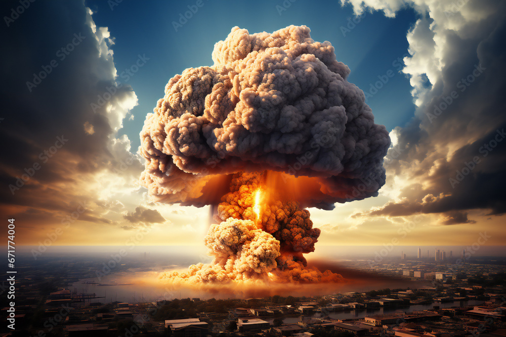 A nuclear ballistic missile explodes,ai generated - obrazy, fototapety, plakaty 