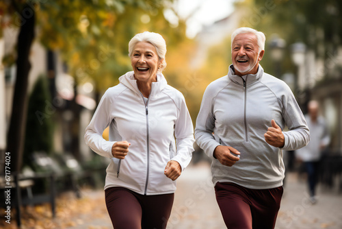 A couple of elderly people jogging,ai generated