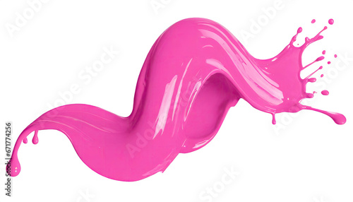 pink paint splashes, falling or melting with drops and droplets, side and top view. Isolated on a transparent background. PNG cutout or clipping path.