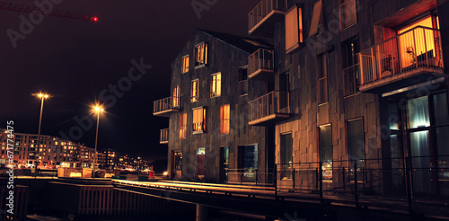 Oslo's city part Bjørvika at nighttime.