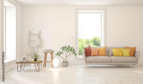 White scandinavian interior design with sofa. 3D illustration © AntonSh