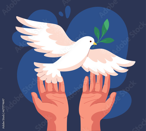 Hands with dove vector poster