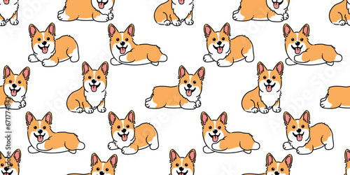 Cute corgi dog cartoon seamless pattern, vector illustration