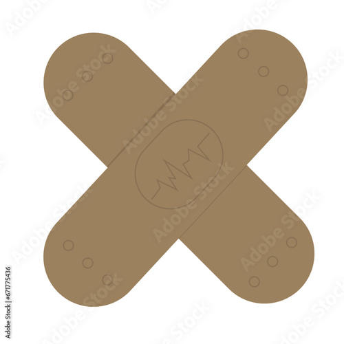 Elastic beige sticking cross medical antibacterial patch plasters . Vector illustration isolated on white background