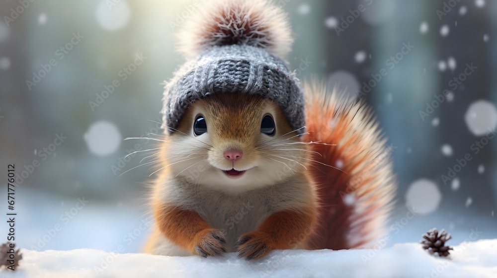 Adorable Squirrel Portrait in Snowfall Adorable Squirrel Portrait in Snowfall