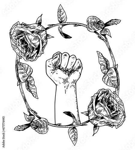 Fotografija Fist in rose wreath vector illustration
