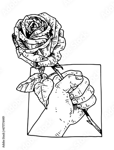 Billede på lærred Rose and fist in box vector illustration