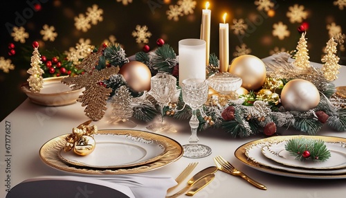 Christmas table with decorations and dining