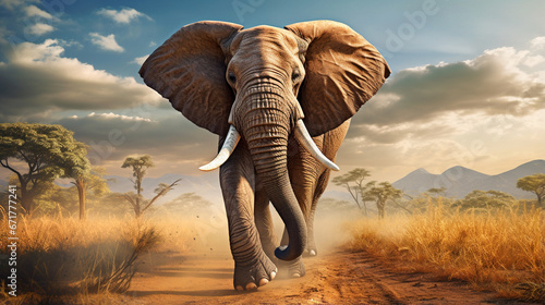 elephant in the savannah desert desktop wallpaper © Volodymyr