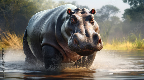 hippopotamus in water desktop wallpaper © Volodymyr