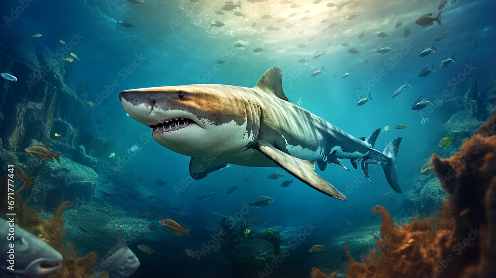 Fototapeta premium shark in the sea desktop wallpaper