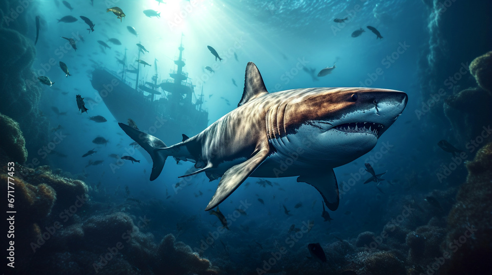 Fototapeta premium shark in the sea desktop wallpaper