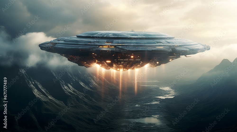 spaceship flying UFO alien  over the earth desktop wallpaper