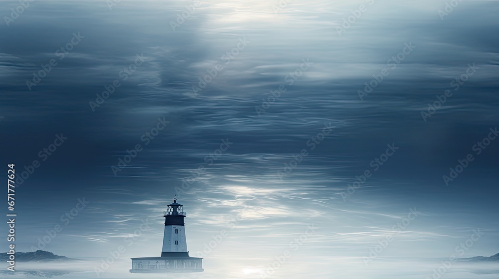  a lighthouse sitting in the middle of a body of water under a cloudy sky with sun shining through the clouds.  generative ai