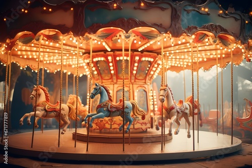 A vintage carousel spinning in a whirl of colorful nostalgia.