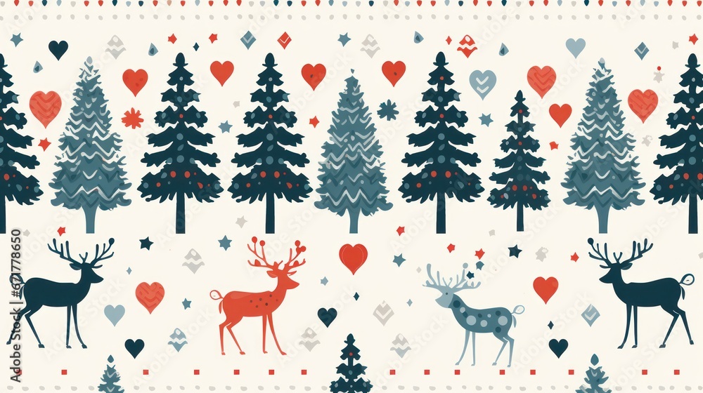 Handmade Seamless Christmas Pattern with Reindeer