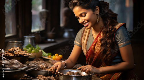 A traditional Indian woman preparing mouthwatering sesame and jaggery sweets  a delicacy for Makar Sankranti