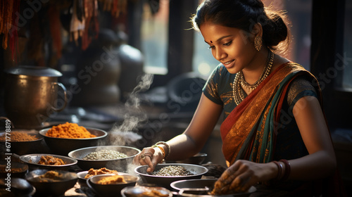A traditional Indian woman preparing mouthwatering sesame and jaggery sweets, a delicacy for Makar Sankranti