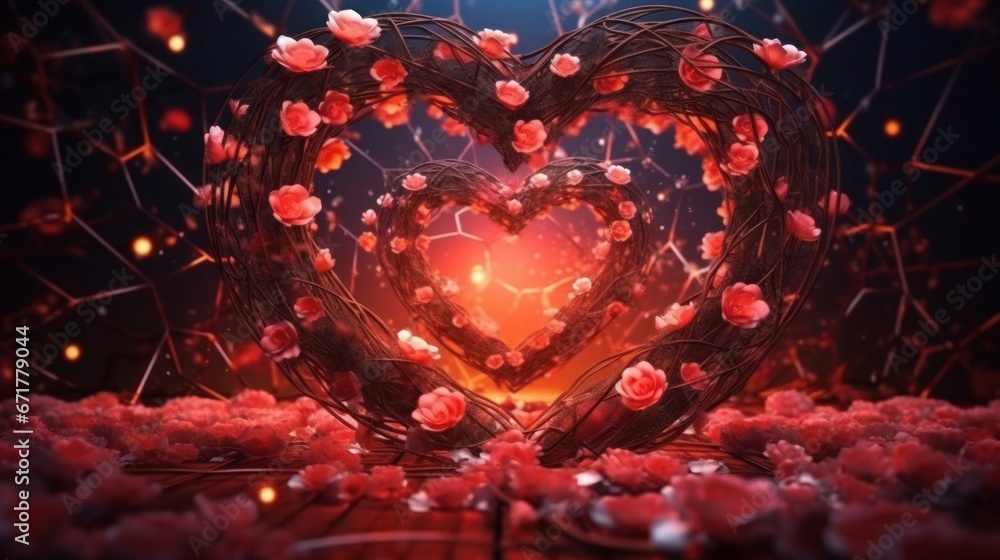 Red flowers and sparkling lights in the dark. Concepts: Valentine's Day, Women's Day. Red flowers and sparkling lights in the dark. Concepts: Valentine's Day, Women's Day.
