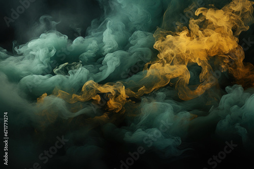 Black and Green smoke and fire, explosion background.