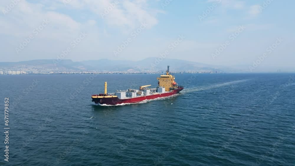 Cement carrier vessel in transit in sea, global trade and maritime shipping. Aerial shot Cement carrier vessel in transit in sea, global trade and maritime shipping. Aerial shot