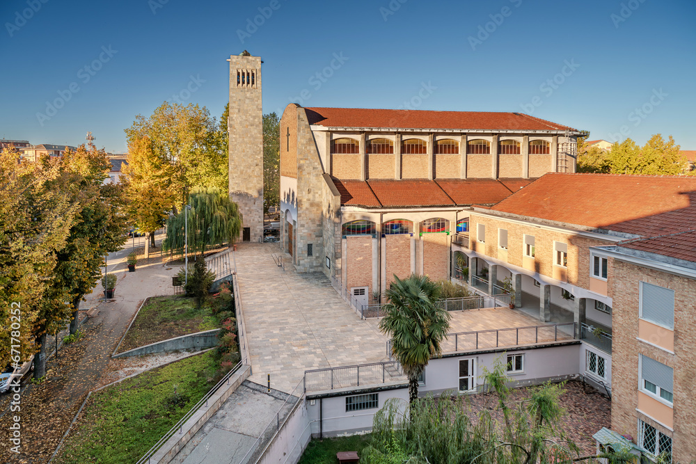 Fossano, Italy -  Santa Maria del Salice parish church, cityscape view from above