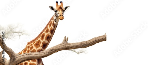 Cute giraffe with trees background photo