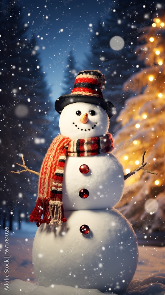Intricate Detailed Adorable Christmas Snowman - Photorealistic Digital Art with Winter Backlighting