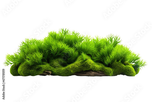 Mossy moss wet plant on transparent background decoration nature outdoor. Green tropical aquarium plant, mosses algae type. PNG format with cutout or clipping path.
