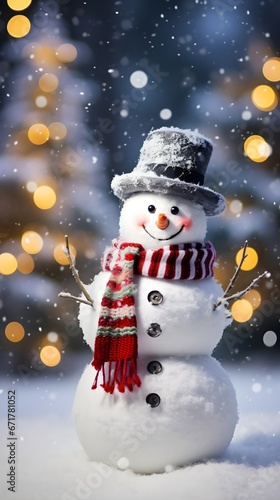 Intricate Detailed Adorable Christmas Snowman - Photorealistic Digital Art with Winter Backlighting © Mauro