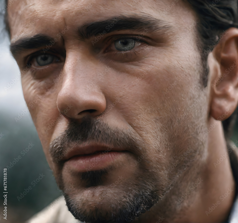 Obraz premium A Man's Fearful Expression: Facing Anxiety. generative AI