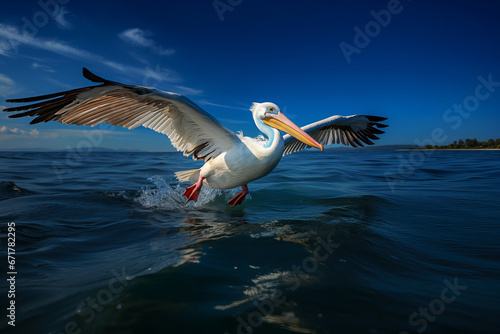 graceful pelican gliding over tranquil waters © imagemir
