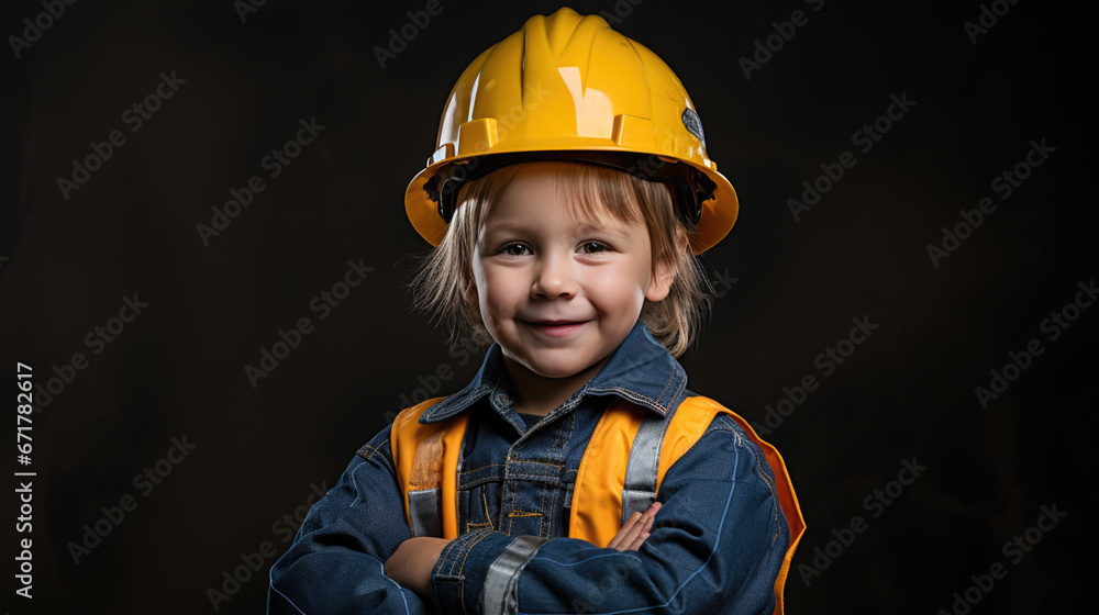 Happy girl wearing helmet or hard hat imitate builder or engineer Happy girl wearing helmet or hard hat imitate builder or engineer