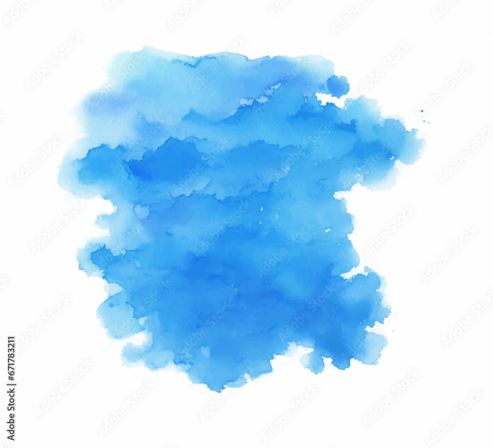Abstract watercolor aquarelle hand drawn blue art paint on white