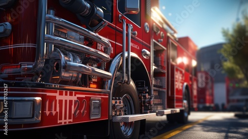 Fotografia Close attention to fire truck parts, various components, functions and equipment